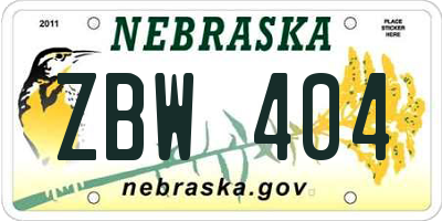 NE license plate ZBW404