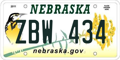 NE license plate ZBW434