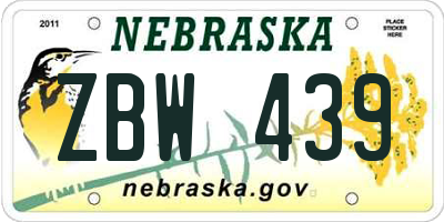 NE license plate ZBW439