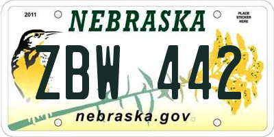 NE license plate ZBW442