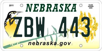 NE license plate ZBW443