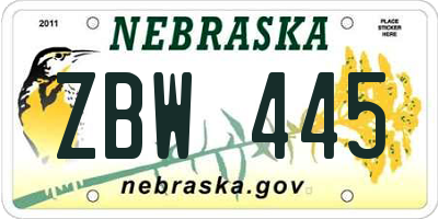 NE license plate ZBW445