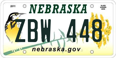 NE license plate ZBW448