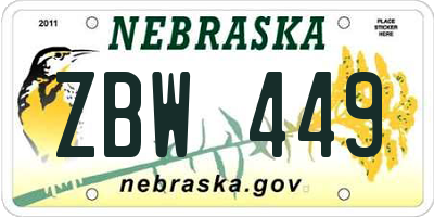 NE license plate ZBW449