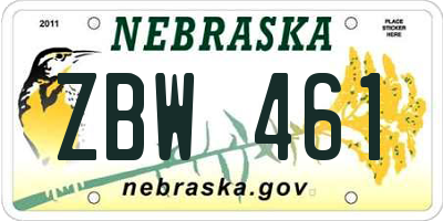 NE license plate ZBW461