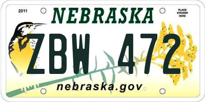 NE license plate ZBW472
