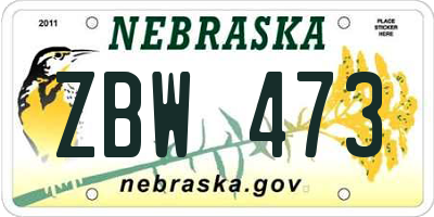 NE license plate ZBW473