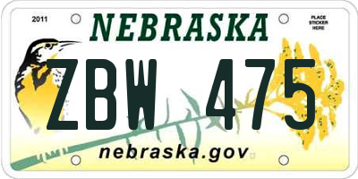NE license plate ZBW475