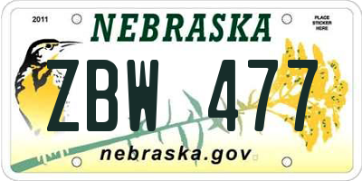 NE license plate ZBW477