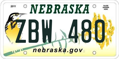 NE license plate ZBW480