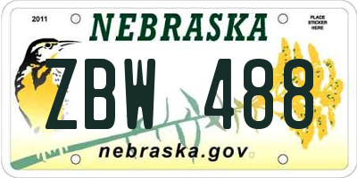 NE license plate ZBW488