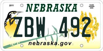NE license plate ZBW492