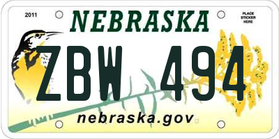 NE license plate ZBW494
