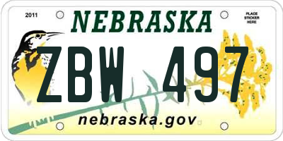 NE license plate ZBW497
