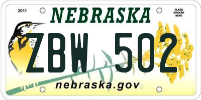 NE license plate ZBW502