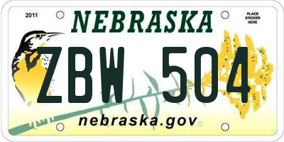 NE license plate ZBW504