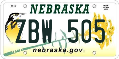 NE license plate ZBW505