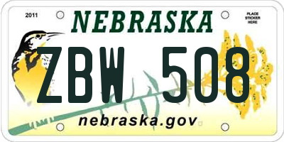 NE license plate ZBW508