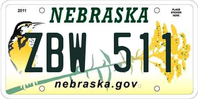 NE license plate ZBW511