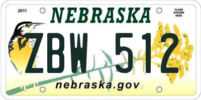 NE license plate ZBW512