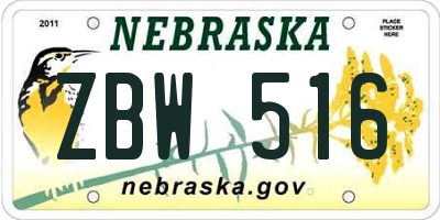 NE license plate ZBW516