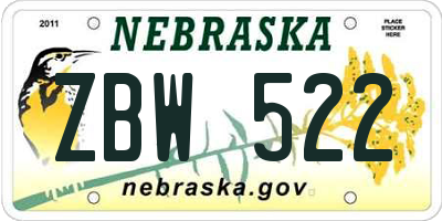 NE license plate ZBW522