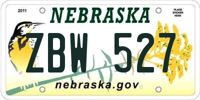 NE license plate ZBW527