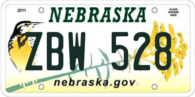 NE license plate ZBW528