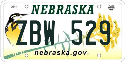 NE license plate ZBW529