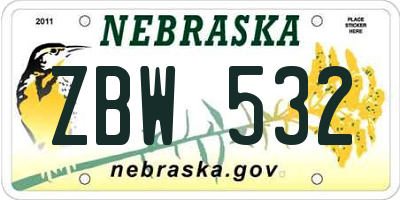 NE license plate ZBW532