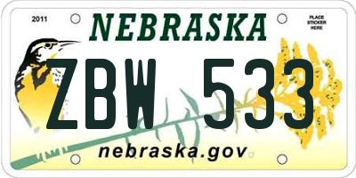 NE license plate ZBW533