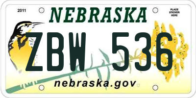 NE license plate ZBW536