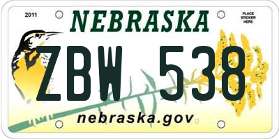 NE license plate ZBW538