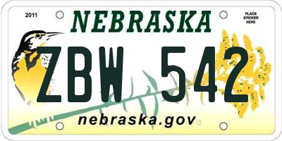 NE license plate ZBW542