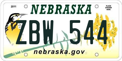 NE license plate ZBW544