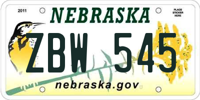 NE license plate ZBW545