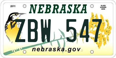 NE license plate ZBW547