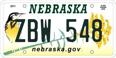 NE license plate ZBW548