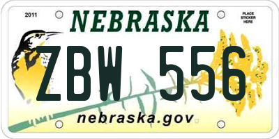 NE license plate ZBW556