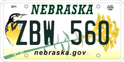 NE license plate ZBW560