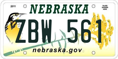 NE license plate ZBW561
