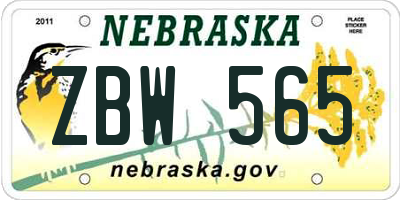 NE license plate ZBW565