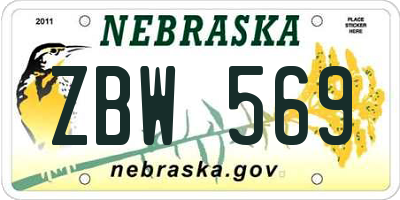 NE license plate ZBW569
