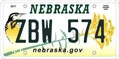 NE license plate ZBW574