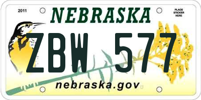 NE license plate ZBW577
