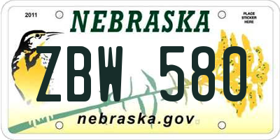 NE license plate ZBW580
