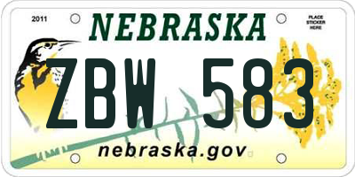NE license plate ZBW583