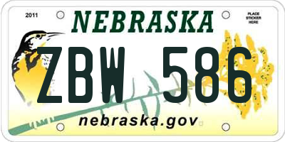 NE license plate ZBW586