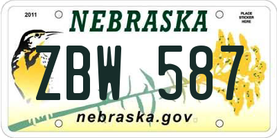 NE license plate ZBW587