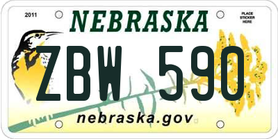 NE license plate ZBW590